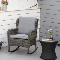 Outsunny Patio Wicker Rocking Chair, Outdoor PE Rattan Swing Chair w/ Soft Cushions, Classic Style for Garden, Patio, Lawn, Mixed Gray(m-8)