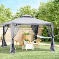 Outsunny 10' x 10' Patio Gazebo Pavilion, 2-Tier Roof Canopy Outdoor Event Tent with Steel Frame and Mosquito Netting for Garden, Yard and Sun Shade Use, Grey