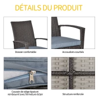 Outsunny Outdoor PE Rattan Rocking Chair, Garden Glider Rocking Chair, Wicker Patio Chair Set with Armrest and Cushion, Grey(m-5)