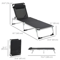 Outsunny Folding Lounge Chair, Patio Lounger with Headrest, 5-Level Adjustable Backrest, and Aluminum Frame, Black(m-3)