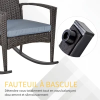 Outsunny Outdoor PE Rattan Rocking Chair, Garden Glider Rocking Chair, Wicker Patio Chair Set with Armrest and Cushion, Grey(m-4)