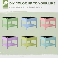 Outsunny 35.75'' x 35.75'' Raised Garden Bed with Liner and Drainage Holes, Outdoor Wooden Elevated Planter Box with Legs and Storage Shelf, Garden Plant Stand Box(m-7)