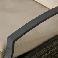 Outsunny Outdoor Rattan Recliner Chair, Wicker Reclining Chair with Adjustable Back Retractable Footrest Cushion Khaki(m-9)