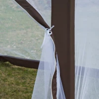 Outsunny 13' x 11' Hexagonal Garden Gazebo Patio Party Outdoor Canopy Tent Sun Shelter w/ Mosquito Net Zipped Door - Brown(m-9)