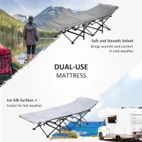 Outsunny Folding Camping Cot with Mattress & Pillow, Double Layer Oxford Heavy Duty Sleeping Cot with Carry Bag Light Grey(m-4)