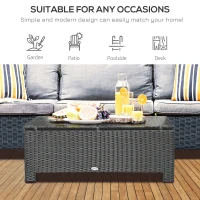 Outsunny Rattan Coffee Table, Patio Side Table, Hand-woven Wicker Furniture with Tempered Glass Top Outdoor Garden Patio, Black(m-4)