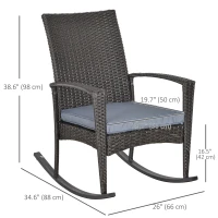 Outsunny Outdoor PE Rattan Rocking Chair, Garden Glider Rocking Chair, Wicker Patio Chair Set with Armrest and Cushion, Grey(m-3)