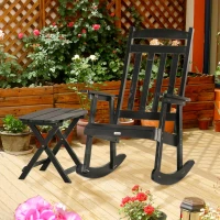 Outsunny 2 Pieces Wood Patio Bistro Set, Outdoor Rocking Chair Set with Armrests and High Back Rocking Chair and Portable Side Table, for Indoor, Outdoor, Patio, Backyard, Black(m-12)