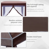 Outsunny 13' x 11' Hexagonal Garden Gazebo Patio Party Outdoor Canopy Tent Sun Shelter w/ Mosquito Net Zipped Door - Brown(m-5)
