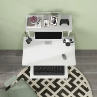 HOMCOM 32" Mobile Computer Table, Rolling Study Desk for Home Office with Keyboard Tray, Storage Shelves, Wheels, White(m-8)