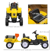 Aosom Ride on Excavator with Back Trailer, Shovel & Rake for 3 Year Old(m-3)