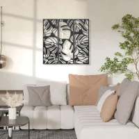 HOMCOM Metal Wall Art Abstract Line Fir Leaves Set of 3 Hanging Wall Sculpture Home Decor for Living Room Bedroom Kitchen 12"x36", Black Gold(m-1)