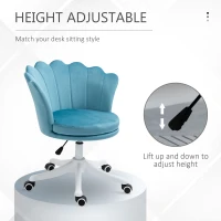 HOMCOM Adjustable Height Study Chair, Mid Back Velvet Office Chair with Swivel Wheels for Living Room, Study, Blue(m-4)