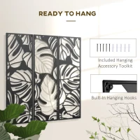 HOMCOM Metal Wall Art Abstract Line Fir Leaves Set of 3 Hanging Wall Sculpture Home Decor for Living Room Bedroom Kitchen 12"x36", Black Gold(m-5)