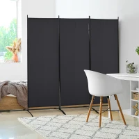 HOMCOM 3 Panel Room Divider, 6 Ft Double Hinged Folding Privacy Screen, Portable Freestanding Partition Wall Divider for Home Office, Black(m-1)