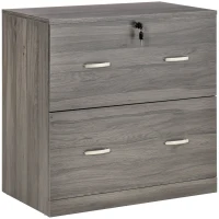 Vinsetto 2 Drawer File Cabinet with Lock, Office Filing Cabinet, Hanging Bar for Letter Size, Home Office, Grey(m-2)