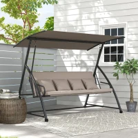 Outsunny 3 Seater Porch Swing Convertible Swing Chair Bed Cushioned Light Brown(m-9)