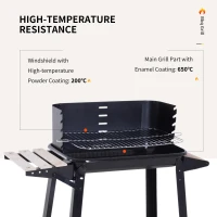 Outsunny Trolley Charcoal BBQ Barbecue Grill Outdoor Patio Garden Heating Smoker with Side Trays Storage Shelf and Wheels(m-5)