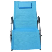 Outsunny Outdoor Rocking Chair, Chaise Lounge Pool Chair for Sun Tanning, Sunbathing Rocker, Armrests & Pillow for Patio, Lawn, Beach, Large, Blue(m-12)