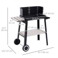 Outsunny Trolley Charcoal BBQ Barbecue Grill Outdoor Patio Garden Heating Smoker with Side Trays Storage Shelf and Wheels(m-3)