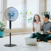 HOMCOM Standing Floor Fan with Remote Control, Stand Up Cooling Fan, Tall Pedestal Electric Fan for Bedroom, Black(m-1)