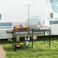 Outsunny Folding Camp Kitchen, Camping Table Cooking Station with Adjustable Lamp Stand(m-2)