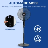 HOMCOM Standing Floor Fan with Remote Control, Stand Up Cooling Fan, Tall Pedestal Electric Fan for Bedroom, Black(m-7)