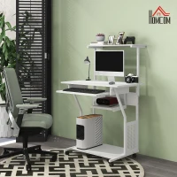 HOMCOM 32" Mobile Computer Table, Rolling Study Desk for Home Office with Keyboard Tray, Storage Shelves, Wheels, White(m-7)