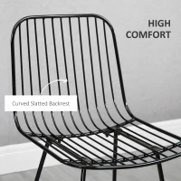 HOMCOM Modern Bar Stools, Metal Wire Bar Height Barstools, 30" Seat Height Bar Chairs for Kitchen with Back and Footrest, Set of 2, Black(m-5)