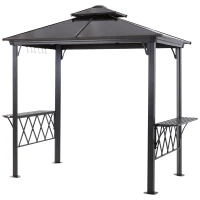 Outsunny Outdoor Hardtop Grill Gazebo Cooking BBQ Canopy w/ 6 Hooks for Utensils and Double Vented PC Roof, Coffee(m-2)
