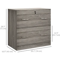 Vinsetto 2 Drawer File Cabinet with Lock, Office Filing Cabinet, Hanging Bar for Letter Size, Home Office, Grey(m-3)
