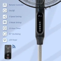 HOMCOM Standing Floor Fan with Remote Control, Stand Up Cooling Fan, Tall Pedestal Electric Fan for Bedroom, Black(m-4)