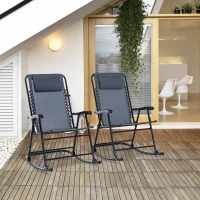 Outsunny 2 Piece Outdoor Rocking Chair Set, Patio Folding Lawn Rocker Set with Headrests for Yard, Patio, Deck, Backyard, Gray(m-9)