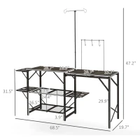 Outsunny Folding Camp Kitchen, Camping Table Cooking Station with Adjustable Lamp Stand(m-3)
