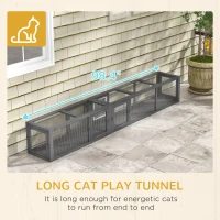 PawHut Wooden 98" Cat Tunnel for Outdoor with Combinable Design, 8 Doors, Dark Gray(m-7)