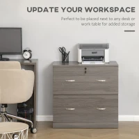 Vinsetto 2 Drawer File Cabinet with Lock, Office Filing Cabinet, Hanging Bar for Letter Size, Home Office, Grey(m-4)