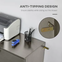 Vinsetto 2 Drawer File Cabinet with Lock, Office Filing Cabinet, Hanging Bar for Letter Size, Home Office, Grey(m-7)