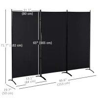 HOMCOM 3 Panel Room Divider, 6 Ft Double Hinged Folding Privacy Screen, Portable Freestanding Partition Wall Divider for Home Office, Black(m-3)