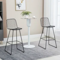 HOMCOM Modern Bar Stools, Metal Wire Bar Height Barstools, 30" Seat Height Bar Chairs for Kitchen with Back and Footrest, Set of 2, Black(m-2)