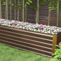 Outsunny 8x2x2ft Galvanized Raised Garden Bed Kit with Safety Edging for Flowers, Herbs and Vegetables, Dark Brown(m-9)