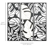 HOMCOM Metal Wall Art Abstract Line Fir Leaves Set of 3 Hanging Wall Sculpture Home Decor for Living Room Bedroom Kitchen 12"x36", Black Gold(m-3)