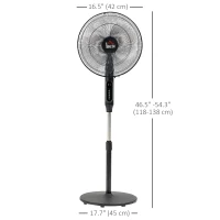 HOMCOM Standing Floor Fan with Remote Control, Stand Up Cooling Fan, Tall Pedestal Electric Fan for Bedroom, Black(m-3)
