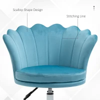 HOMCOM Adjustable Height Study Chair, Mid Back Velvet Office Chair with Swivel Wheels for Living Room, Study, Blue(m-7)