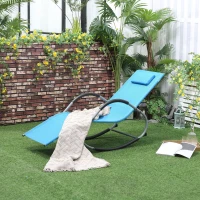 Outsunny Outdoor Rocking Chair, Chaise Lounge Pool Chair for Sun Tanning, Sunbathing Rocker, Armrests & Pillow for Patio, Lawn, Beach, Large, Blue(m-8)