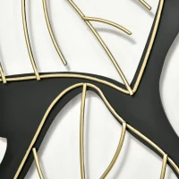 HOMCOM Metal Wall Art Abstract Line Fir Leaves Set of 3 Hanging Wall Sculpture Home Decor for Living Room Bedroom Kitchen 12"x36", Black Gold(m-9)