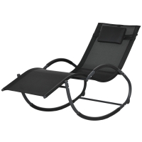 Outsunny Outdoor Patio Rocking Chair, Porch Rocker for Sun Tanning with Pillow and Armrests for Lawn, Beach, Black