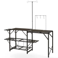 Outsunny Folding Camp Kitchen, Camping Table Cooking Station with Adjustable Lamp Stand(m-1)