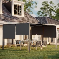 Outsunny 10' x 13' Outdoor Patio Pergola with Sliding Roof, LED Lights, Solar Powered for Garden, Lawn, Backyard, Dark Grey(m-9)