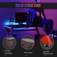 HOMCOM 47" Gaming Desk with LED Lights, Home Office Gaming Table, Computer Table with Hook, Cup Holder, Controller Rack & Cable Management(m-6)