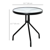 Outsunny 20" Round Outdoor End Table, Patio Side Table with Tempered Glass Top for Garden, Balcony, Poolside, Black(m-3)